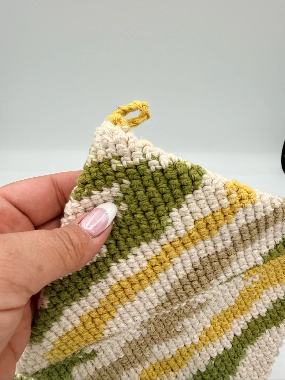 Handmade Crocheted Pot Holders in Cream, Olive Green & Mustard